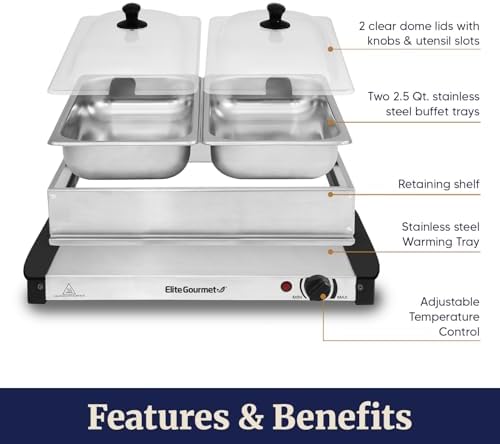 Elite Gourmet EWM-6122X Dual Buffet Server, 2 x 2.5 Qt, Stainless Steel - Image 6