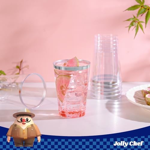 JOLLY CHEF 12 oz Plastic Cups, Silver Rimmed Plastic Tumblers 100 Pack - Image 5