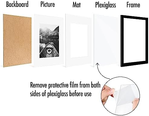 Americanflat 9x12 Picture Frame with Polished Plexiglass - Set of 5 - Use as 6x8 Frame with Mat or Display 9x12 Photo Without Mat - Galleria Collection - Picture Frames for Wall Display - Black