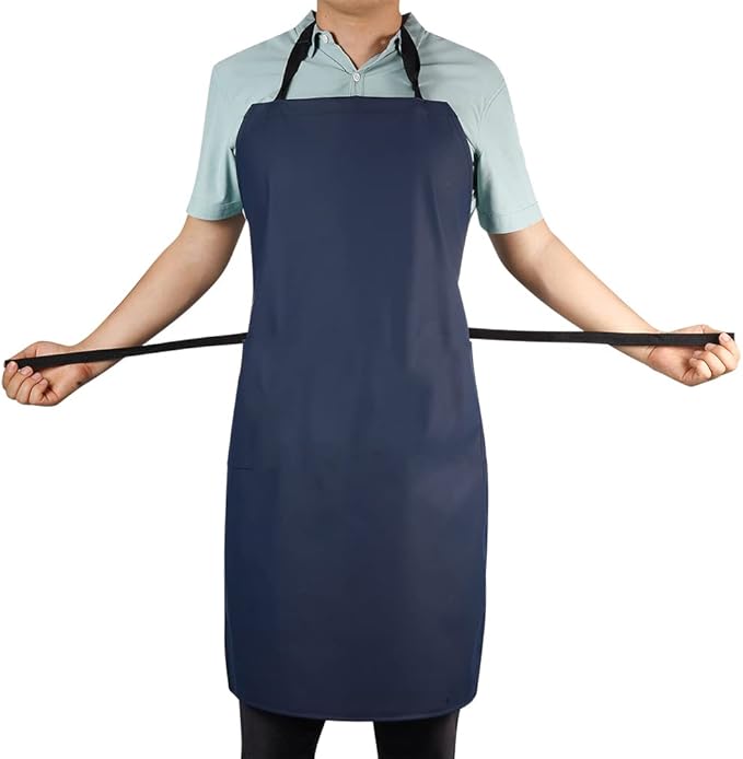 VWELL Waterproof Rubber Vinyl Apron W/ 2 Pockets - Lab Apron for DishWashing, Grooming 2Pack