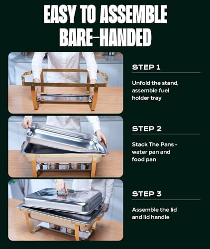 Chafing Dishes for Buffet 4 Pack, 9QT [No Fingers Cut] Roll Edge Designed Chafing Dish Buffet Set [Mirror-Like Polished Finish] Food Warmers for Parties, Birthday, Holiday Parties, Church Events, etc - Image 6