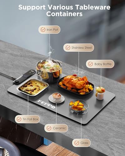 FEPPO Food Warming Mat, Electric Warming Trays for Buffets Party, Fast Full-Surface Heating Mat for Food with 19 Level Adjustable Temperature and 6 Hours Timer, Roll Up Food Warmer - Image 5