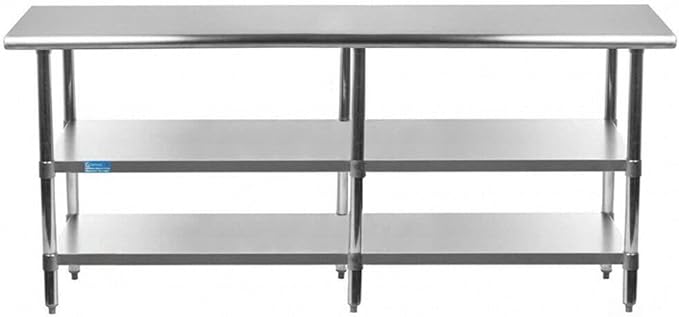 AmGood Stainless Steel Work Table with 2 Shelves | NSF | Metal Utility Table (84" Long x 30" Deep)