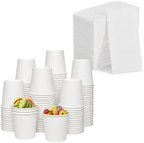 JOLLY CHEF 4 oz Paper Coffee Cups 300 Pack and Disposable Paper Napkins, 200 Pack Soft Bathroom Napkins for Guests, Small Paper Cups for Bathroom, Mouthwash and Daily Use by JOLLYCHEF