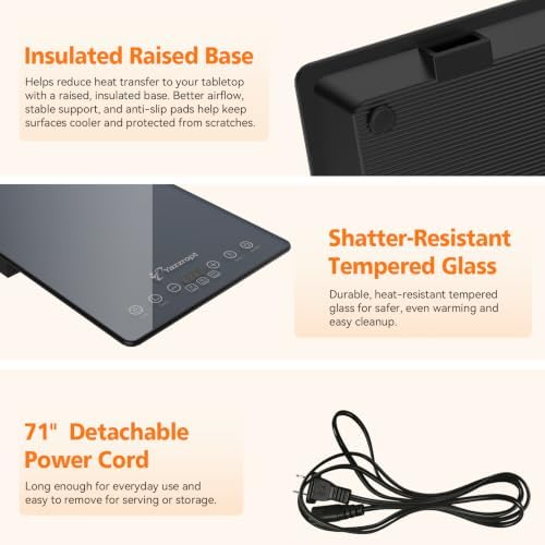66.7" x 15" Food Warmers for Parties Buffet, 8-in-1 Electric Warming Trays for Buffets Party, Glass Food Warming Mat with 17 Heat Levels & 12H Timer for Family Dinners Catering Gatherings - Image 7