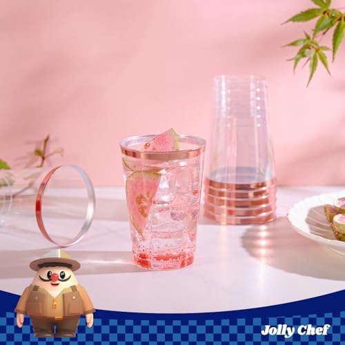 JOLLY CHEF 12 oz Rose Gold Plastic Cups Tumblers 100 Pack Disposable Clear - Image 3