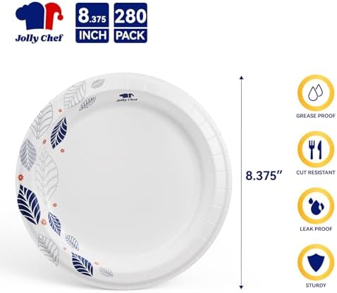 JOLLY CHEF 280 Count Paper Plates 8 inch Disposable - Image 2