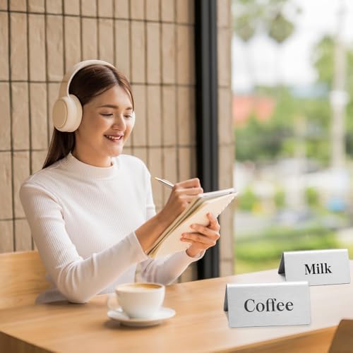 7 Pcs Stainless steel coffee beverage table tent signs Double sided metal tea sign for Cafe Coffee bar Party Buffet Restaurant Indoor Outdoor Table Display Signs 2.95 x 1.57Inch - Image 5