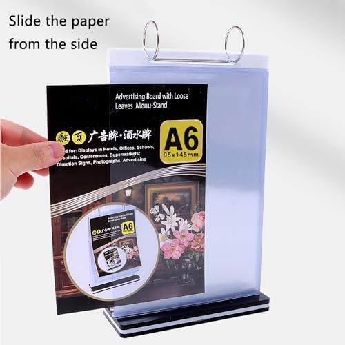 2Pcs Table Flip Menu Holder with 6 Pages Sleeve, 4" X 6" Tabletop Sign Signage Vertical Display Stand with Base, Acrylic PVC Rotating Poster Binders Rack, for Photo, Restaurant, Bar, Job Fair - Image 4