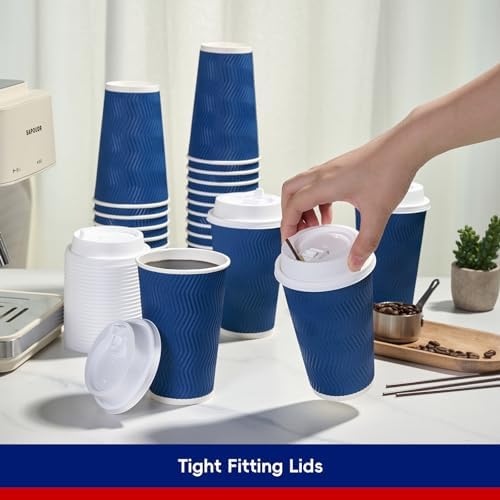 JOLLY CHEF 80 Pack 16 oz Disposable Coffee Cups with Lids and Stirrers, Insulated Ripple Wall Hot To Go Paper Coffee Cups for Office, Home, Travel - Image 5