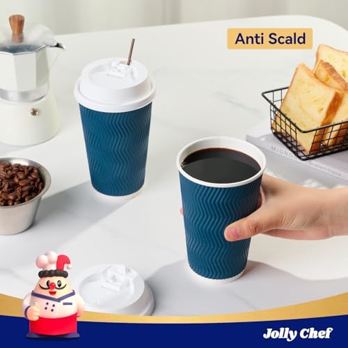 JOLLY CHEF 16oz Paper Coffee Cups with Lids & Stirrers 80 Pack - Image 3