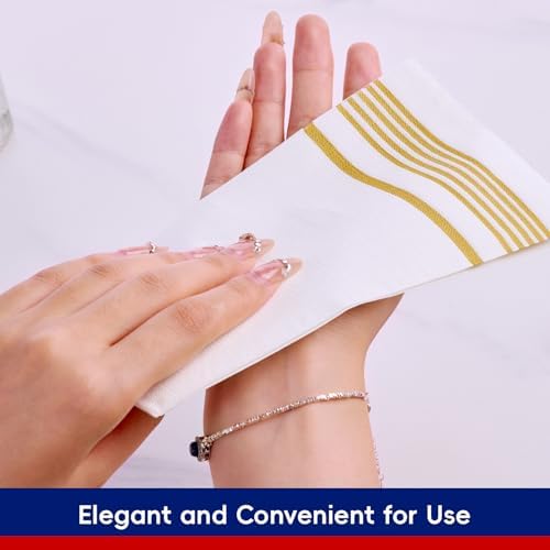 600 Gold Disposable 3 Ply Paper Dinner Napkins, Guest Hand Towels - Image 6