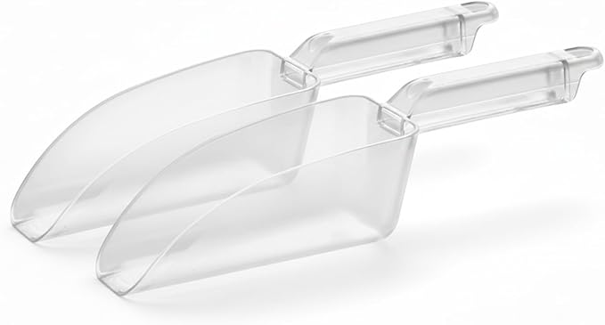 Clear Plastic Utility Scoop for Ice, Candy, Flour, Dry Goods, and Pet Food – 12 oz Durable Clear Polycarbonate Scoop for Kitchen, Ice Bins, Buffet Use, and Commercial Serving (2 Pack)