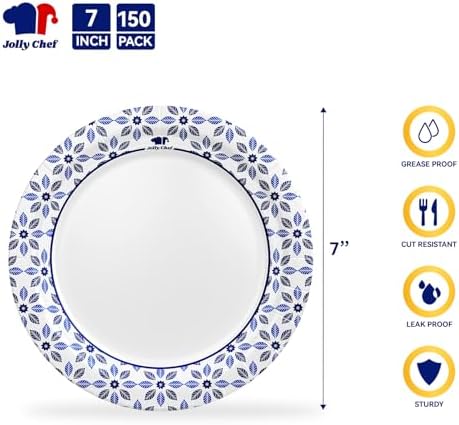 JOLLY CHEF 7 inch 150 Pack Disposable Paper Plates - Image 2