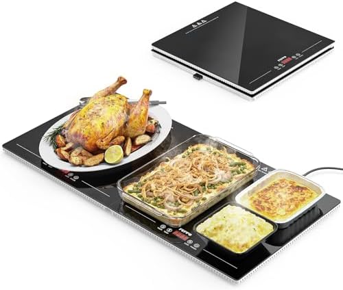 FEPPO Electric Warming Tray with Independent Temp & Timer Control, 2-in-1 Modular Food Warmer for Parties Buffet, 31"x15" Glass Surface Warming Mat for Food, Ideal for Catering & Gatherings by FEPPO
