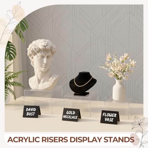 SiliFine 3 Pcs Acrylic Buffet Risers with Price Signs and Markers, Clear - Image 6