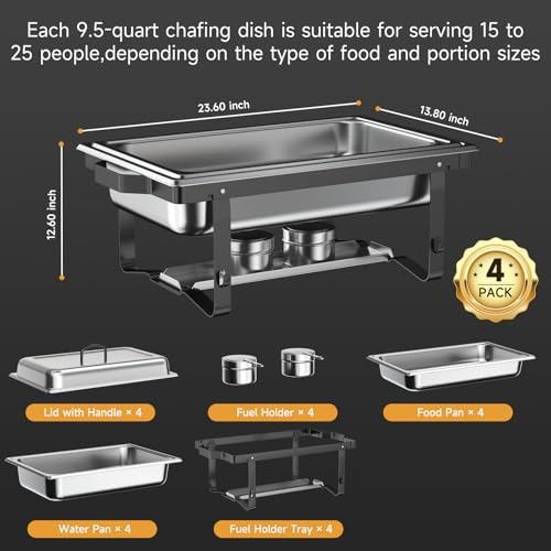 Chafing Dishes for Buffet 4 Pack, 9QT Chafing Dish High Grade Stainless Steel Chafer Complete Set,Steel Handle, Catering Events Complete Buffet Warmer Set (Black, 2) - Image 6