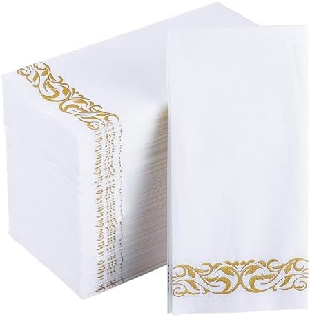 100 Gold and White Disposable Hand Towels, Paper Guest Towels for Parties by JOLLYCHEF
