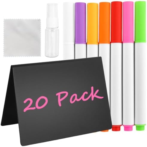 V Shape 20 Pack Mini Chalkboard Signs, Reusable Small Chalkboard Food Labels with 7 Color Markers, Spray Bottle and Cleaning Cloth for Buffet Wedding Party Table Decor by Unknown