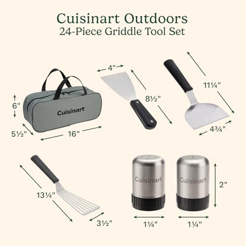 Cuisinart 24-Piece Griddle Tool Set with Storage Tote, Stainless Steel Flat Top Grill Accessories with Spatulas, Melting Dome, Smash Burger Press, Scraper & Tongs, Perfect for BBQ, Tailgates, Camping - Image 2