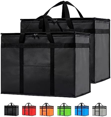NZ home Insulated Bags for Food Delivery (XL Plus) Grocery Shopping Cooler Bag, Pizza Delivery, Hot & Cold Catering Tote, Reusable, Foldable & Heavy Duty (4 Pack, Black)