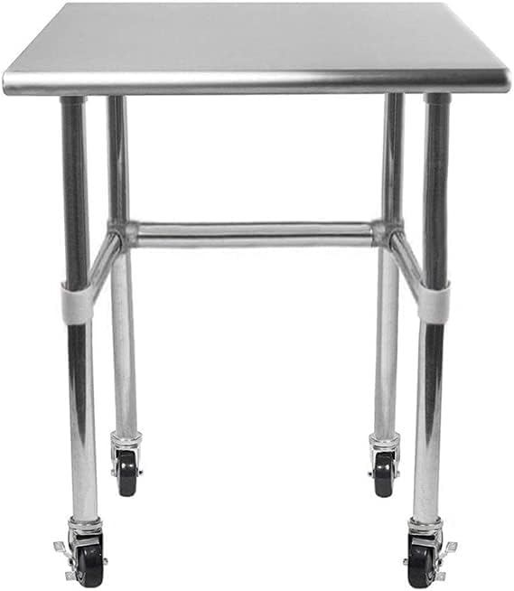 Stainless Steel Work Table Open Base & Wheels | Work Station | Metal Work Bench (Stainless Steel Work Table Open Base + Casters) (18" Long x 18" Deep)