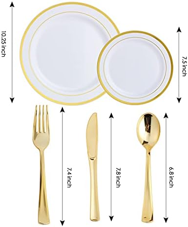 125 PCS Plastic Plates Set Gold Disposable Dinnerware Set for 25 Guests - Image 2