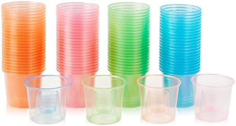 200 Disposable Bomber Cups, 4oz Plastic Shot Glasses, Assorted Colors by JOLLYCHEF