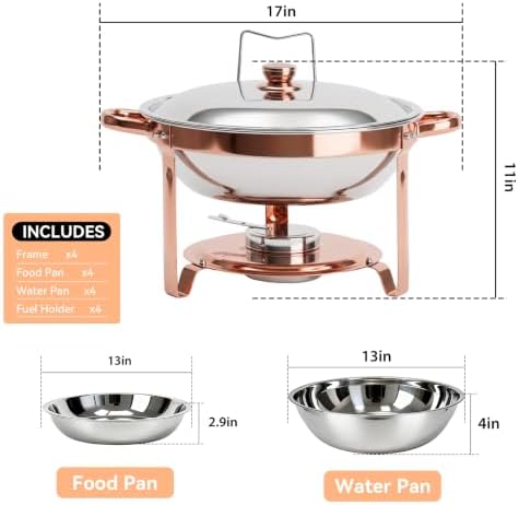 6QT Round Chafing Dish Sets, Food Warmers for Parties Buffet, Rose Gold - Image 2