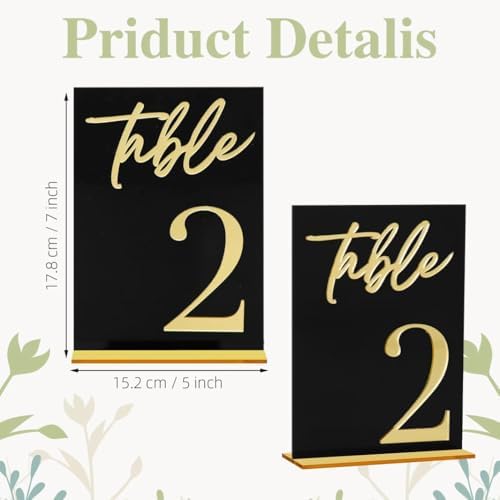 Wedding Table Numbers, Black Acrylic with Gold Text, Freestanding with Base - Image 4