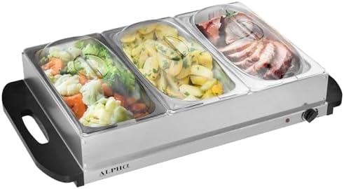 Alpha Living 3x2.5 QT Food Warmers for Parties Buffet Servers and Warmers – Premium Catering Supplies Buffet Display – Stainless Steel Electric Food Warmers with Temperature Control by AlphaLiving