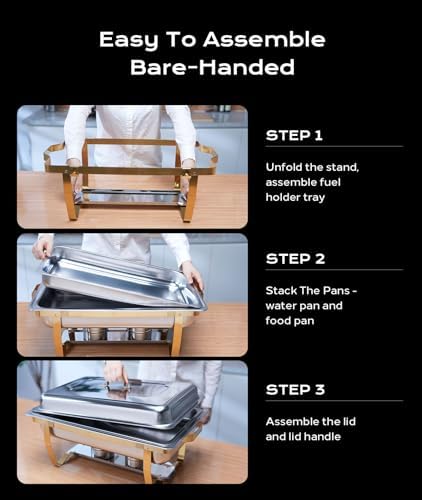 Chafing Dishes for Buffet 4 Pack, 9QT [Elegant Gold and Silver Colors] Food Warmers for Parties Buffet [Sturdy and High Grade] Chafing Dish Buffet Set for Any Party with Complete Set - Image 6