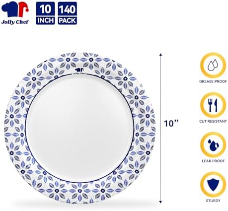 JOLLY CHEF 12 oz Paper Coffee Cups 100 Pack and 10 inch Disposable Printed Paper Plates 140 Count - Image 3