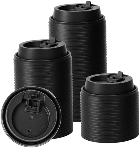 JOLLY CHEF 300 Pack Disposable Coffee Cups Lids 3.6'', Black Plastic Lids by JOLLYCHEF