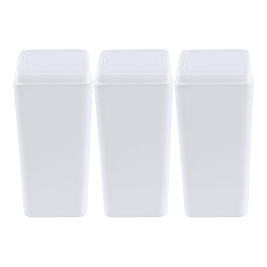3 Packs Swing Top Waste Container for Home and Kitchen, Plastic Slim Trash Can with Lid, 4.5 Gallon Capacity, White
