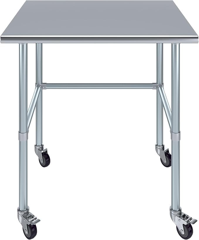 Stainless Steel Work Table Open Base & Wheels | Work Station | Metal Work Bench (Stainless Steel Work Table Open Base + Casters) (36" Long x 30" Deep)
