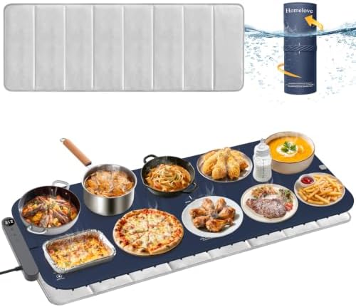 Homelove Warming Mat for Food - Electric Warming Tray with 7-Level Temp Settings & 6 Hours Timer, Full Surface Graphene Heating, Waterproof Dishwasher-Friendly Food Warmer for Parties, Kitchen (DBlue) by Homelove