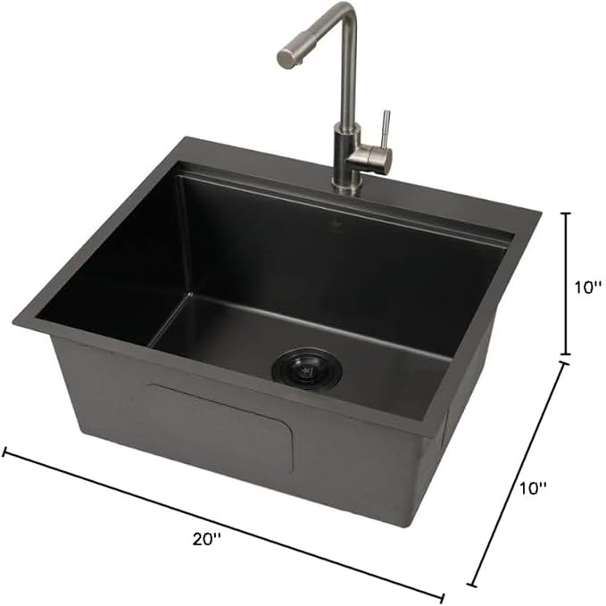 STARSTAR Workstation Ledge Topmount/Drop-in Single Bowl Satin Brass Matte Stainless Steel Kitchen/Yard/Bar/Laundry/Office Sink, With Grid, Colander, Cutting Board, Strainer with Basket (23x20x9 Black)