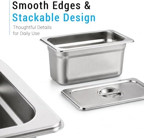 4 Pack 1/9 Size Stainless Steel Hotel Pans with Lids, 4 Inch Deep Food Prep & Steam Table Pans for Buffet, Restaurant, Catering & Kitchen Use - Image 3
