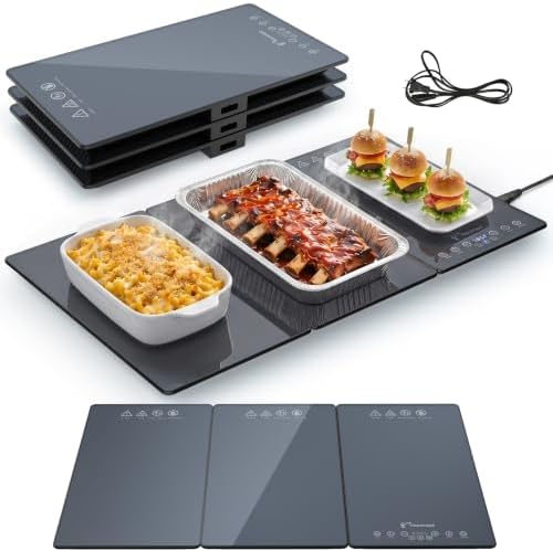 25" x 15" Food Warmers for Parties Buffet, 3-in-1 Electric Warming Trays for Buffets Party, Glass Food Warming Mat with 17 Heat Levels & 12H Timer for Family Dinners Catering by Unknown