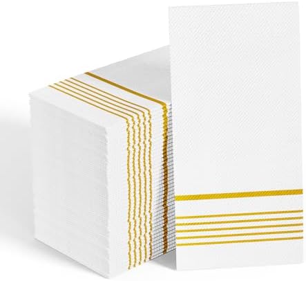 200 Paper Dinner Napkins, 2 Ply Gold and White Guest Hand Towels for Party by JOLLYCHEF