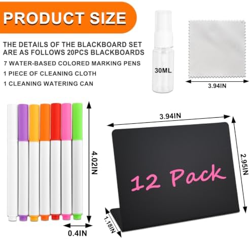 L Shape 12 Pack Mini Chalkboard Signs, Reusable Small Chalkboard Food Labels with 7 Color Markers, Spray Bottle and Cleaning Cloth for Buffet Wedding Party Table Decor - Image 2