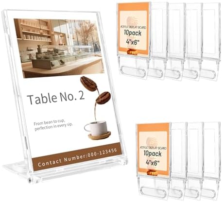 10 Pack 4x6 Inch Small Sign Holder Vertical, Double-Sided Usage with Swivel Base for Table Display, for Office, Store, Restaurant, Retail Counters, for Menu, Message Board, Note by Unknown