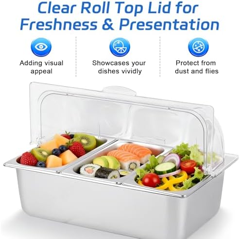 Cold Food Buffet Server 3 Pans×4QT with Ice Packs for Salad Pizza Sauce Colded Serving Trays Condiments Containers for Parties Buffet - Image 6