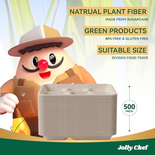 Compostable 5 Compartment 10*8.25*1 Inch 500 Pack Heavy Duty Paper Plates - Image 6