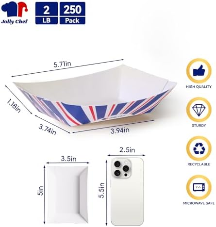 JOLLY CHEF 2 Lb Paper Food Trays, 250 Pack Disposable Serving Boats - Image 2
