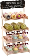 HOTCAN Cookie Display Stand for Bakers & Vendors with Acrylic Front | Wooden Dessert Stand with Chalkboard Sign for Market Booths, Craft Fairs & Events | 4 Tiered Cookie Display for Cupcakes, Muffins & Pastries (Natural) by HOTCAN