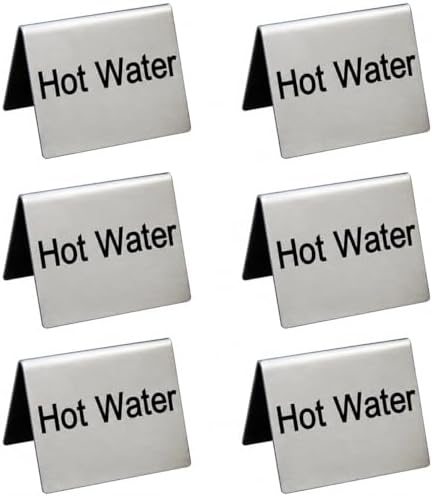 New Star Foodservice Stainless Steel Table Tent Sign (Silver (Hot Water), 2-Inch by 2-Inch (Set of 6) by NewStarFoodservice