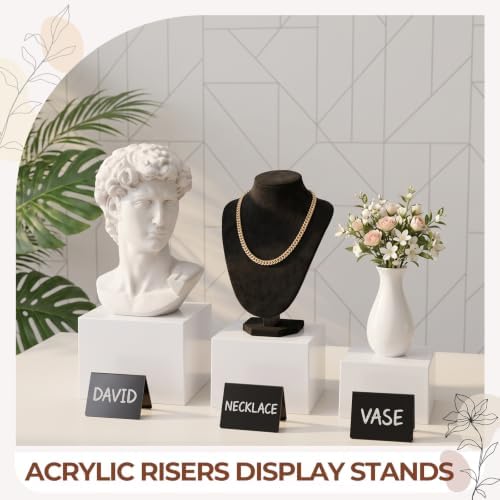 SiliFine 3 Pcs Acrylic Buffet Risers with Price Signs and Markers, White - Image 6