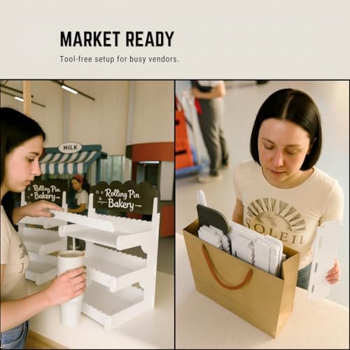 HOTCAN Wooden Cookie Display Stand with Chalkboard Sign for Bakers, Vendors, Craft Fairs | Pastry Display for Market Booths & Events | 3 Tiered Cookie Display for Muffins, Cakes, and Pastries (White) - Image 5